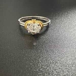 14K Solid White And Yellow Cubic Zirconia Ring